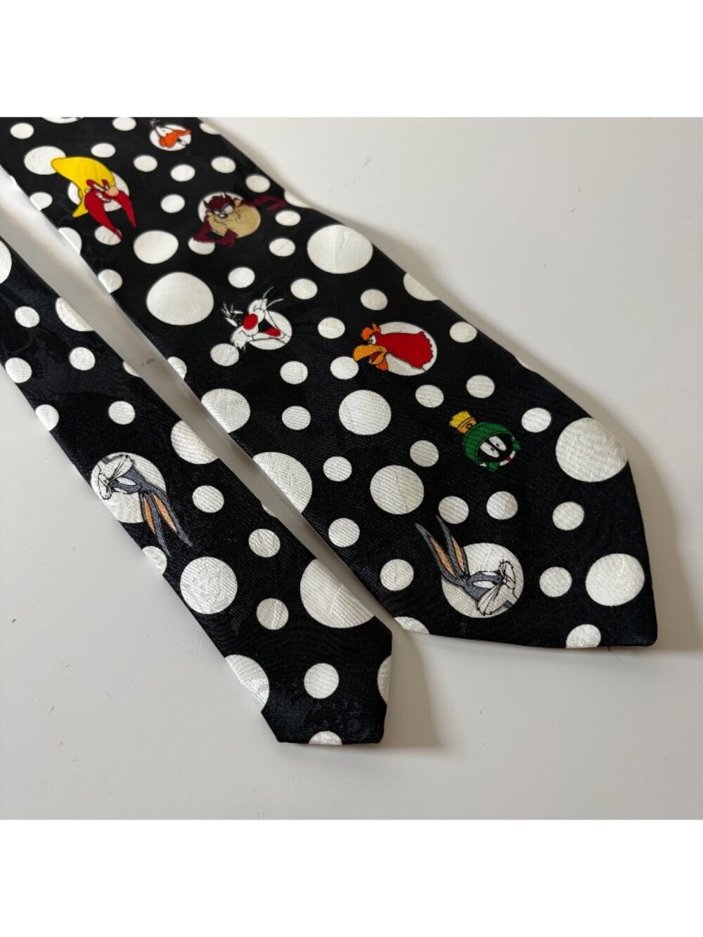 Looney Tunes Mania Black Polka Dot Tie Warner Bros Mens Necktie 1993 Vintage
